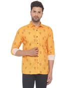 Yellow printed cotton men-kurtas
