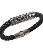 Black Skulls Leather Bracelet for Men
