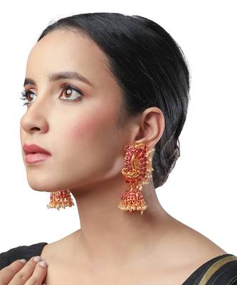 Golden maroon Brass Earrings 1