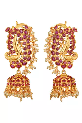 Golden maroon Brass Earrings