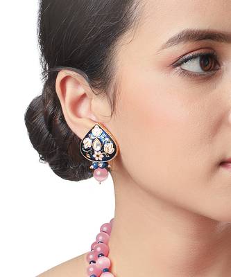 Pink Brass kundan Earrings 1
