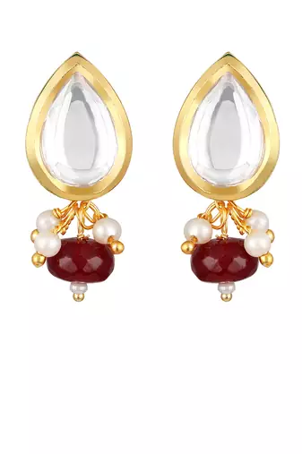 Red Brass kundan polki Earrings