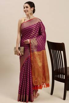 Purple woven banarasi saree with blouse