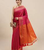 Pink woven banarasi saree with blouse