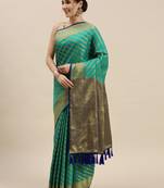 Teal woven banarasi saree with blouse