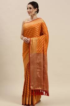 Yellow woven banarasi saree with blouse