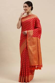 Red woven banarasi saree with blouse