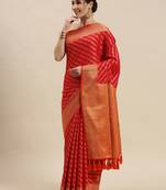 Red woven banarasi saree with blouse