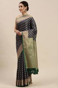 Navy blue woven banarasi saree with blouse