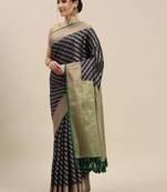 Navy blue woven banarasi saree with blouse
