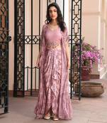 Top And Printed Dhoti Skirt Set With Printed Shrug Set