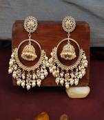 Gold Tone Women Pear and Stone Chandbali with Small Jhumka