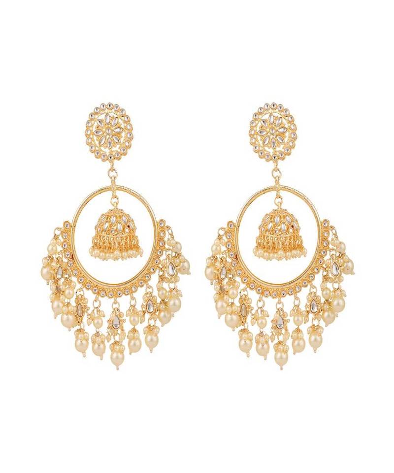 Gold Tone Women Pear and Stone Chandbali with Small Jhumka