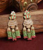 Mint And Pink Tasselled Beads Classy Finish Floral Shape Earring