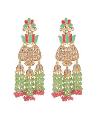 Mint And Pink Tasselled Beads Classy Finish Floral Shape Earring 2