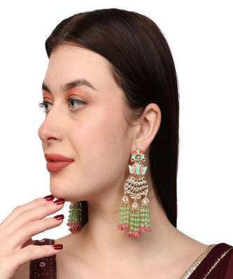 Mint And Pink Tasselled Beads Classy Finish Floral Shape Earring 5