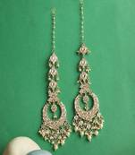 Gold Plated Brass Stone and Pearl Ear chain Chandbali Earring