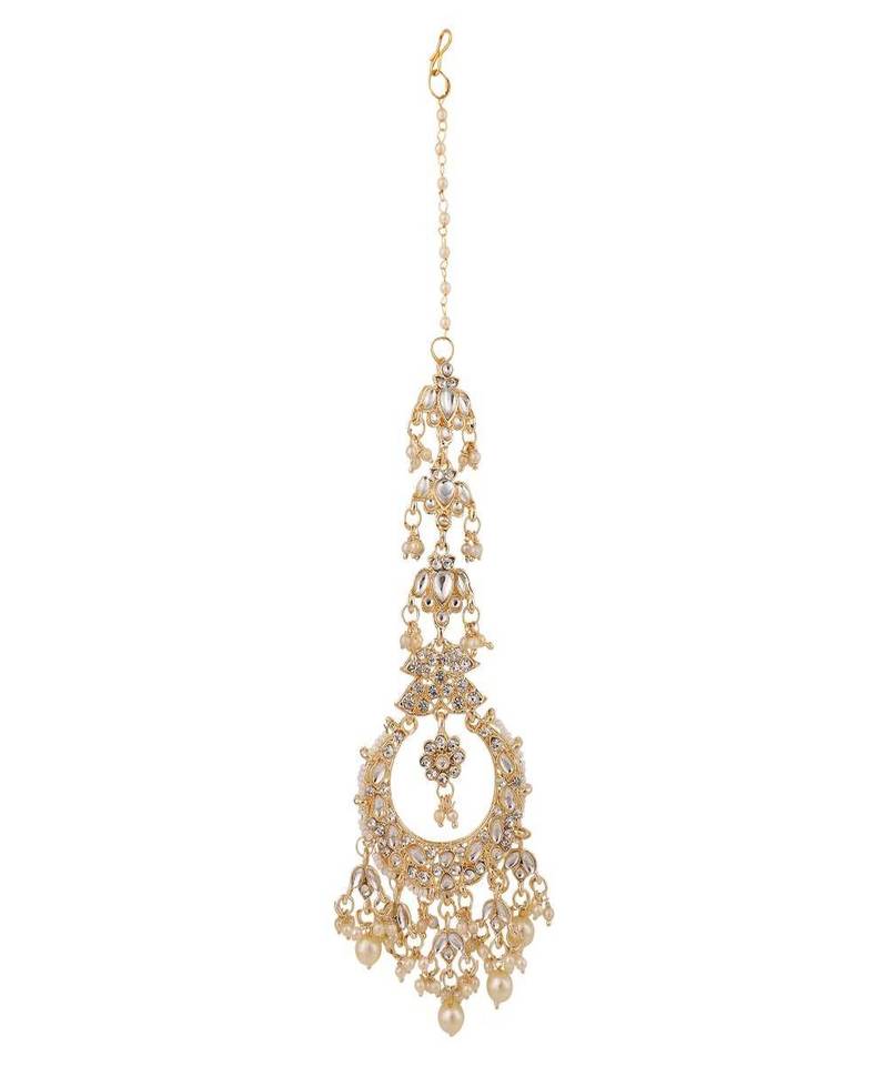 Gold Plated Brass Stone and Pearl Ear chain Chandbali Earring