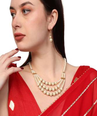 Women Gold-Plated Handcrafted Off White Pearl Jewellery Set 2