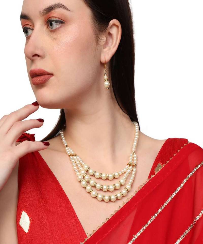 Women Gold-Plated Handcrafted Off White Pearl Jewellery Set