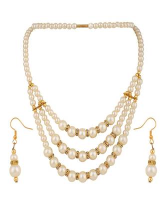 Women Gold-Plated Handcrafted Off White Pearl Jewellery Set 3