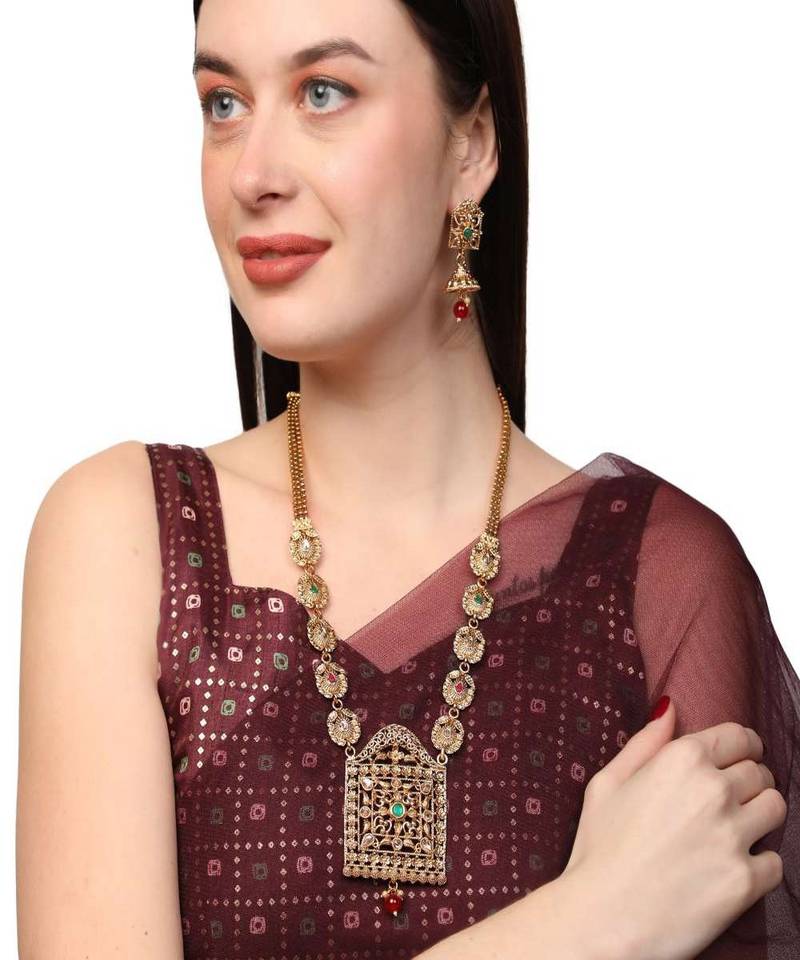 Women Gold-Plated Stone-Studded Multi Colour Jewellery Set