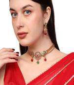 Gold Plated and Traditional Look Casting Work Ball Chain Choker Jewellery Set