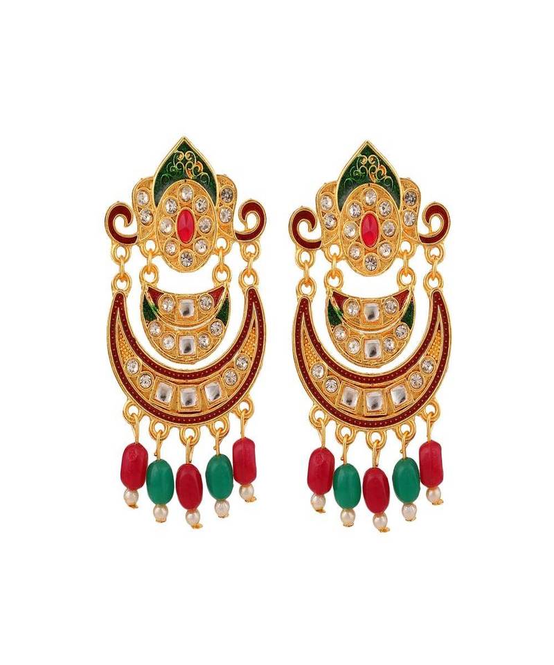 Gold-Plated White Pearl Beaded Menakari Stone Studded Raani Haar Jewellery Set
