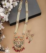 Gold-Plated White Pearl Beaded Stone Studded Raani Haar Jewellery Set
