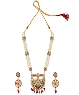 Gold-Plated White Pearl Beaded Stone Studded Raani Haar Jewellery Set 5