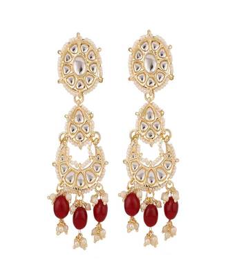 Gold-Plated Maroon & White Kundan-Studded & Beaded Choker Jewellery Set 3
