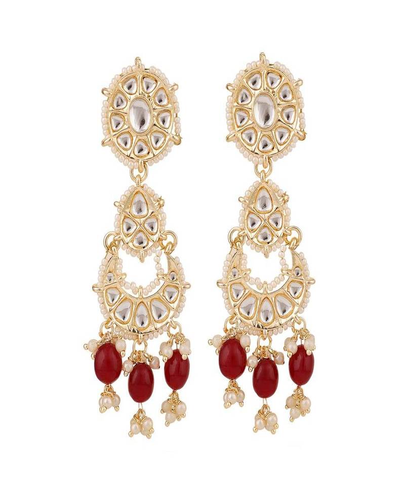 Gold-Plated Maroon & White Kundan-Studded & Beaded Choker Jewellery Set