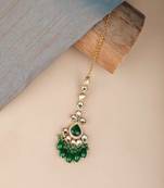 Emerald Green Gold-Plated Kundan & Pearl Maang Tikka