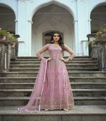 Pink Heavy Designer Embroidery Work Butterfly Net unstitched Long Length Kameez Pant party wear salwarsuit