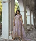 Purple Heavy Designer Embroidery Work Butterfly Net unstitched Long Length Kameez Pant party-wear-salwar-kameez