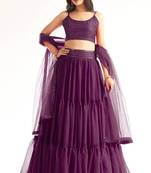 Purple embroidered georgette semi stitched lehenga