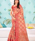 Peach Woven Organza Saree With Blouse