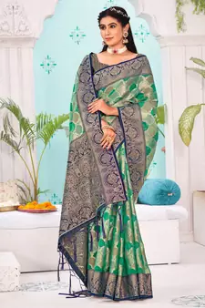 Green Woven Organza Saree With Blouse