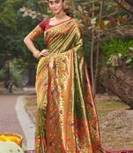 Mehendi Woven Paithani Silk Blend Saree With Blouse