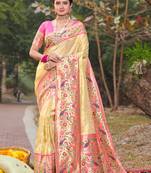 Cream Woven Paithani Silk Blend Saree With Blouse