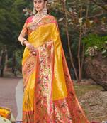 Yellow Woven Paithani Silk Blend Saree With Blouse