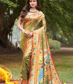 Mehendi Woven Paithani Silk Blend Saree With Blouse