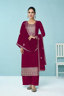 PinkHeavy Designer Embroidery WorkFaux GeorgetteunstitchedLong Length Kameez Plazzo cotton salwar suit