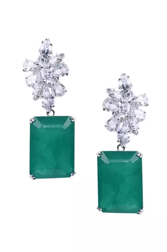 Green Diamond Cluster Top With Big Emerald Rectangle Drop