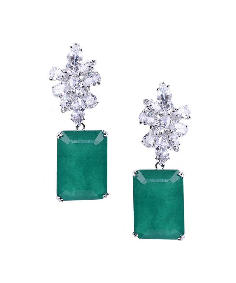 Green Diamond Cluster Top With Big Emerald Rectangle Drop