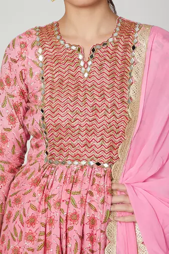 Pink Gather Kurta Set