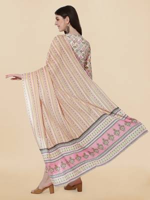 Off White, Pink Printed Embroidery Cotton Kurta With Pant and Dupatta Set 3