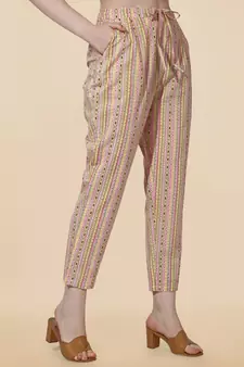 Off White, Pink Printed Embroidery Cotton Kurta With Pant and Dupatta Set
