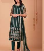 GreenTone To Tone Thread,Sequance,Mirror Embroidery WorkButterfly NetunstitchedLong Length KameezPantcotton salwar suit