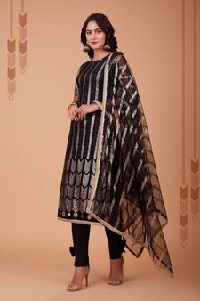 BlackTone To Tone Thread,Sequance,Mirror Embroidery WorkButterfly NetunstitchedLong Length KameezPantcotton salwar suit